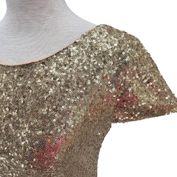 Revelry Womens 6 Dress Sequin Gold Maxi Cap Sleeve Removeable Back Drape Formal - Picture 7 of 13